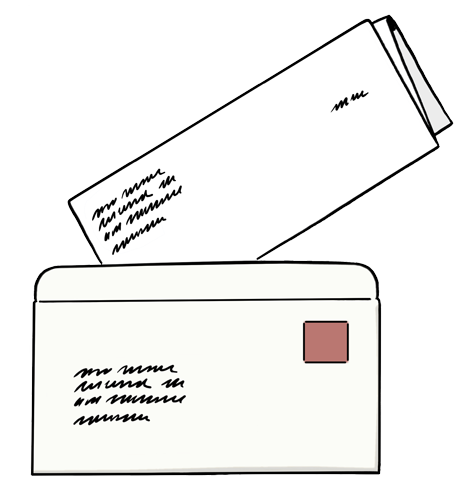 Illustration eines geöffneten Briefumschlags mit herausgezogenem Brief auf transparentem Hintergrund