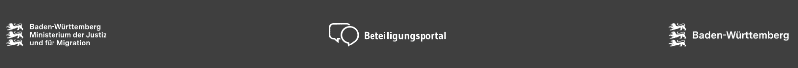 Screenshot einer dunklen Navigationsleiste mit Logos von Baden-Württemberg, Ministerium der Justiz und für Migration und Beteiligungsportal.